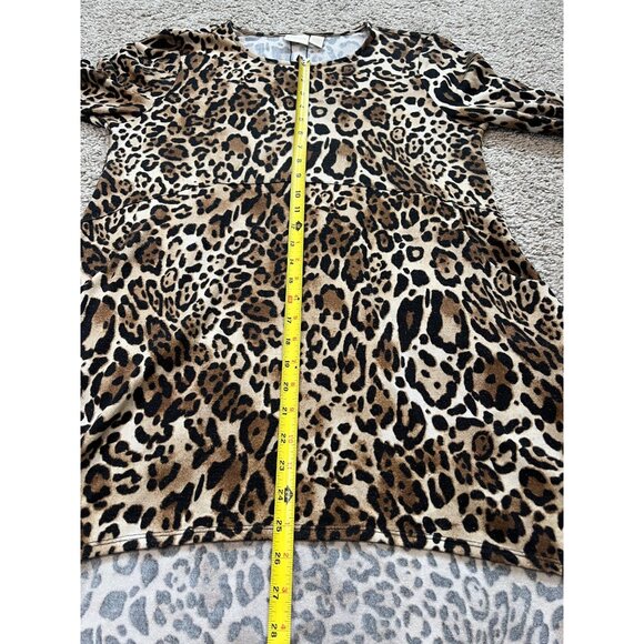 Chicos Leopard Print Long Sleeve Tunic Top Size M High Low Stretch Knit Comfort - Picture 4 of 8